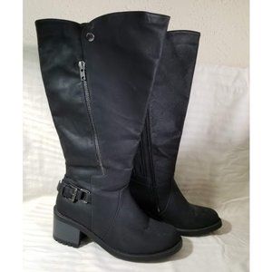 12W Wide Calf Plus Knee High Black Boots